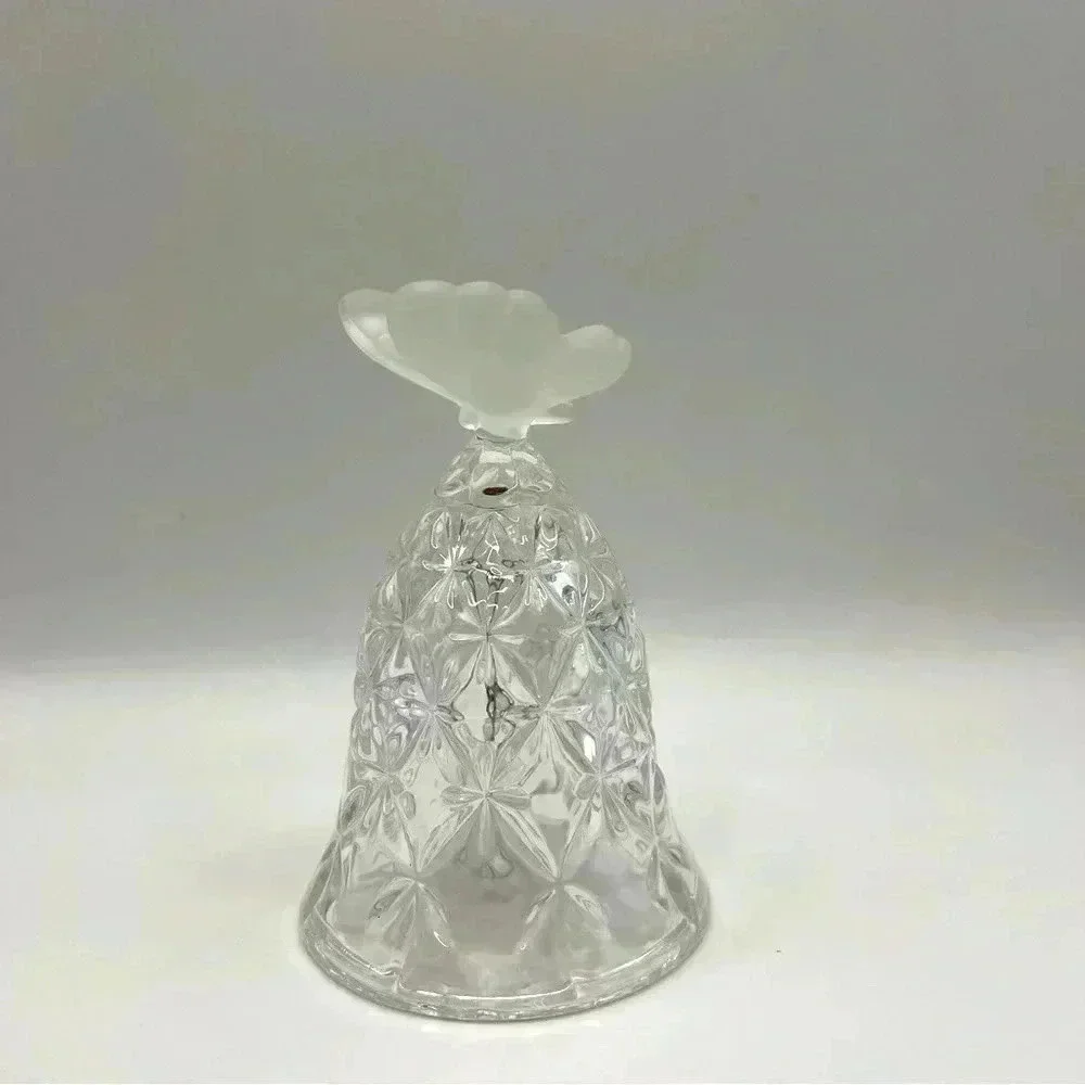 Vintage Crystal Butterfly Bell Hofbaur Germany Frosted 5” Etched